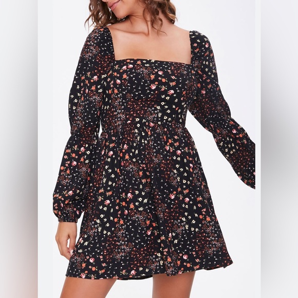 Forever 21 Bohemian Black and Orange Floral Dress - Picture 1 of 10